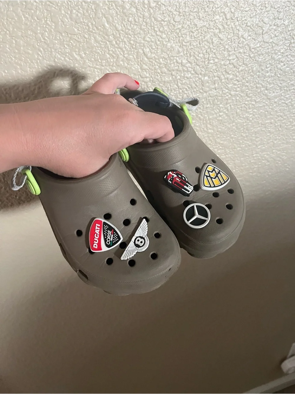 Kids Olive Green Crocs with Fun Charms